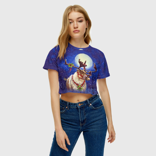 Женская футболка Crop-top 3D Christmas deer, цвет 3D печать - фото 3