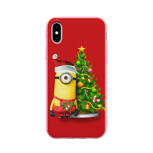 Чехол для Apple iPhone X силиконовый матовый Ёлка и миньон Фото 01 Чехол для Apple iPhone X силиконовый матовый Ёлка и миньон Фото 01