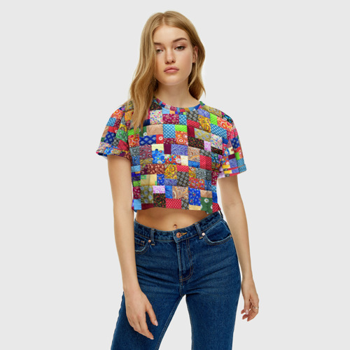 Женская футболка Crop-top 3D Лоскутное шитьё, цвет 3D печать - фото 4