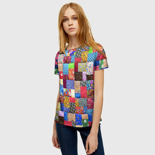 Женская футболка 3D Лоскутное шитьё, цвет 3D печать - фото 3