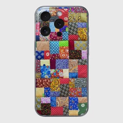Чехол для iPhone 15 Pro Max силиконовый с защитой камеры Лоскутное шитьё