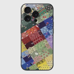 Чехол для iPhone 16 Pro силиконовый с защитой камеры Лоскутное шитьё
