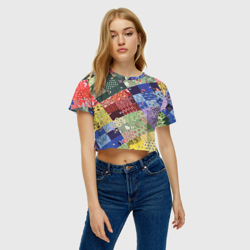 Женская футболка Crop-top 3D Лоскутное шитьё, цвет 3D печать - фото 3