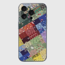 Чехол для iPhone 15 Pro Max силиконовый с защитой камеры Лоскутное шитьё