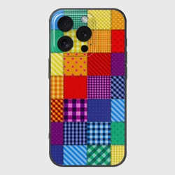 Чехол для iPhone 16 Pro силиконовый с защитой камеры Лоскутное шитьё