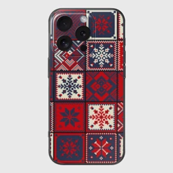 Чехол для iPhone 16 Pro силиконовый с защитой камеры Лоскутное шитьё