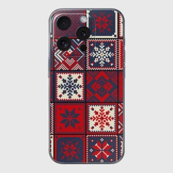 Чехол для iPhone 15 Pro Max силиконовый с защитой камеры Лоскутное шитьё