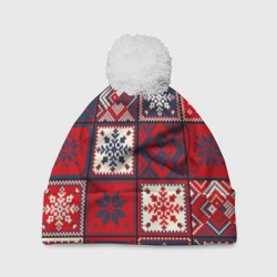 Шапка 3D c помпоном Лоскутное шитьё