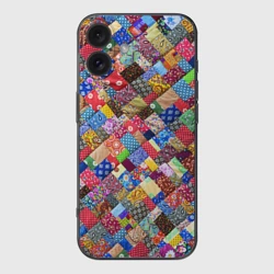 Чехол для iPhone 16 силиконовый с защитой камеры Лоскутное шитьё