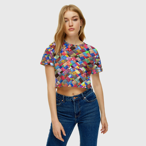 Женская футболка Crop-top 3D Лоскутное шитьё, цвет 3D печать - фото 3