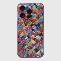 Чехол для iPhone 15 Pro Max силиконовый с защитой камеры Лоскутное шитьё