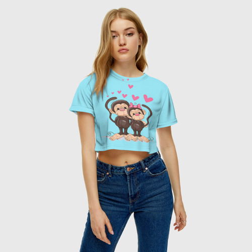 Женская футболка Crop-top 3D Обезьянки, цвет 3D печать - фото 3