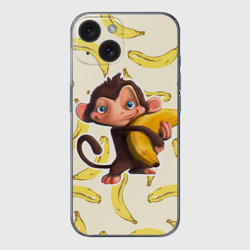 Чехол для iPhone 15 силиконовый с защитой камеры Обезьяна с бананом
