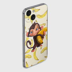 Чехол для iPhone 15 силиконовый с защитой камеры Обезьяна с бананом - фото 2