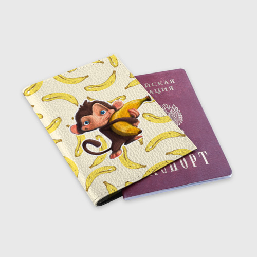 Обложка для паспорта матовая кожа Обезьяна с бананом, цвет черный - фото 3