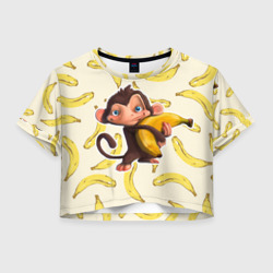 Женская футболка Crop-top 3D Обезьяна с бананом