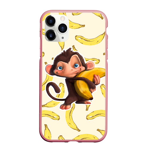 Чехол для iPhone 11 Pro Max матовый Обезьяна с бананом, цвет баблгам