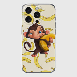 Чехол для iPhone 15 Pro силиконовый с защитой камеры Обезьяна с бананом