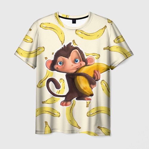 Мужская футболка с принтом Обезьяна с бананом, вид спереди №1