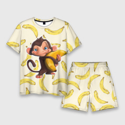 Мужской костюм с шортами 3D Обезьяна с бананом