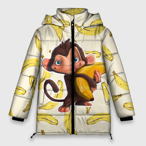 Женская зимняя куртка Oversize Обезьяна с бананом, цвет красный
