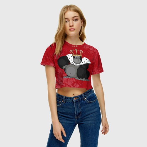 Женская футболка Crop-top 3D Обезьяна король, цвет 3D печать - фото 4