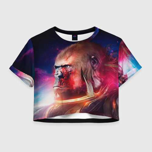 Женская футболка Crop-top 3D Обезьяна в космосе, цвет 3D печать