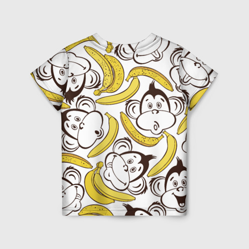 Детская футболка 3D с принтом Обезьянки и бананы, вид сзади #1