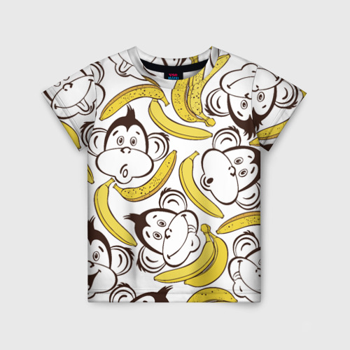 Детская футболка 3D с принтом Обезьянки и бананы, вид спереди #2