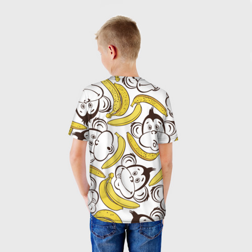 Детская футболка 3D с принтом Обезьянки и бананы, вид сзади #2