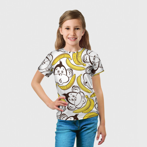Детская футболка 3D с принтом Обезьянки и бананы, вид сбоку #3