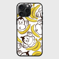 Чехол силиконовый для Apple iPhone 15 Pro Мax матовый Обезьянки и бананы