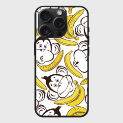 Чехол силиконовый для Apple iPhone 15 Pro матовый Обезьянки и бананы