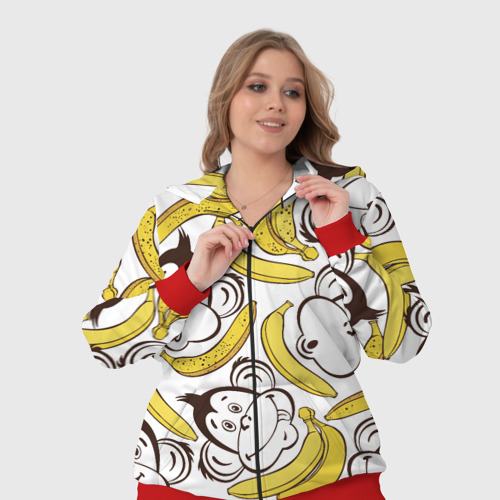 Женский костюм 3D Обезьянки и бананы, цвет красный - фото 7