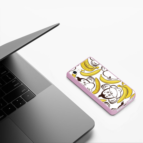 Чехол для iPhone 5/5S матовый Обезьянки и бананы, цвет розовый - фото 5