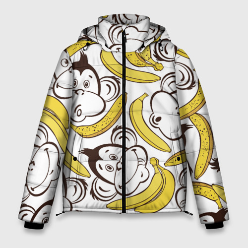 Мужская зимняя куртка 3D Обезьянки и бананы, цвет светло-серый