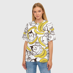 Женская футболка oversize 3D Обезьянки и бананы - фото 2