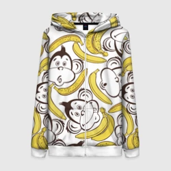 Женская толстовка 3D на молнии Обезьянки и бананы