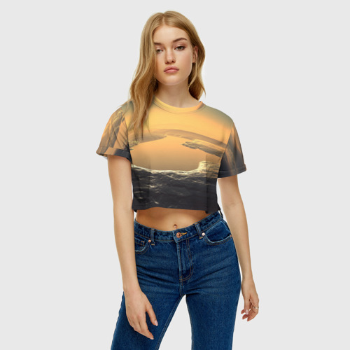 Женская футболка Crop-top 3D Закат, цвет 3D печать - фото 3