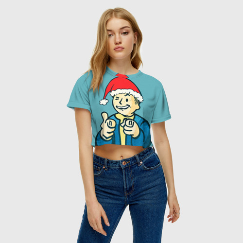 Женская футболка Crop-top 3D Новогодний Fallout, цвет 3D печать - фото 3