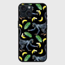 Чехол силиконовый для Apple iPhone 15 матовый Обезьянки и бананы