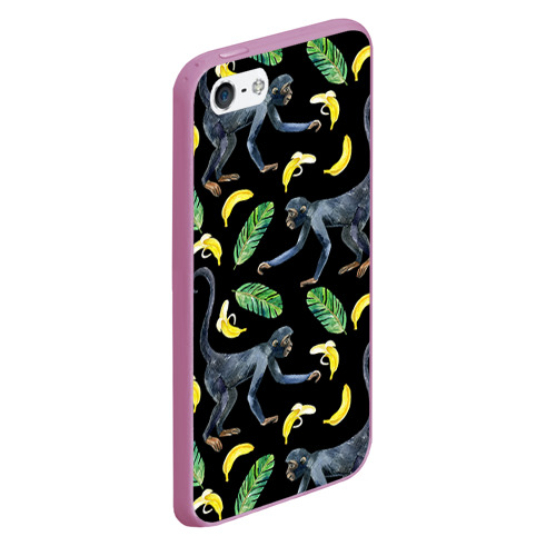 Чехол для iPhone 5/5S матовый Обезьянки и бананы, цвет розовый - фото 3