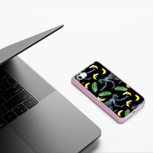 Чехол для iPhone 5/5S матовый Обезьянки и бананы, цвет розовый - фото 5