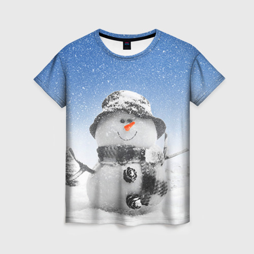 Женская футболка с принтом Снеговик, вид спереди №1
