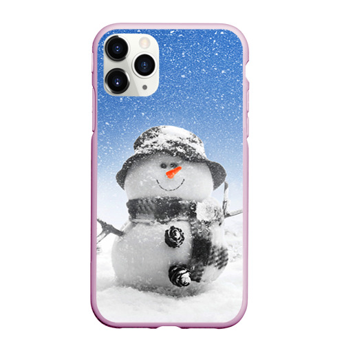 Чехол для iPhone 11 Pro матовый Снеговик, цвет розовый