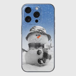 Чехол для iPhone 15 Pro Max силиконовый с защитой камеры Снеговик