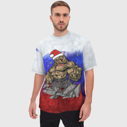 Мужская футболка oversize 3D Медведь буйный новогодний - фото 2