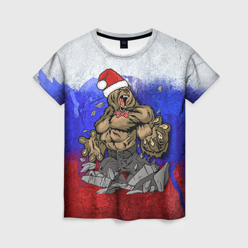 Женская футболка 3D Медведь буйный новогодний