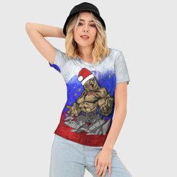 Женская футболка 3D Slim Медведь буйный новогодний - фото 2