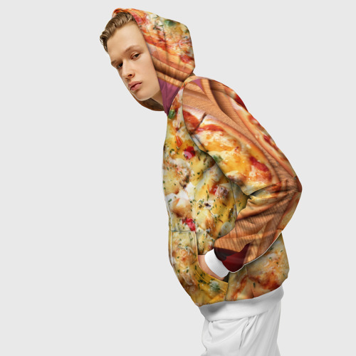 Мужская толстовка 3D на молнии Пицца, цвет белый - фото 5